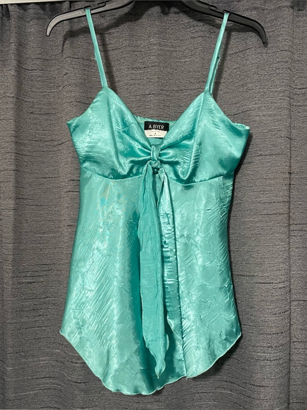 Y2K A. Byer Teal Satin Cami Babydoll Top Tie Detail Size M Vintage Fairy Core